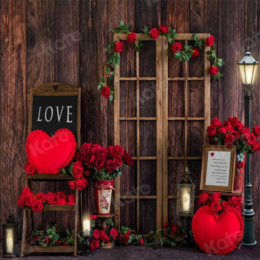 Kate Valentine's Day Backdrop Spring Rose Wood Grain Designed by Emetselch - Kate Backdrop AU