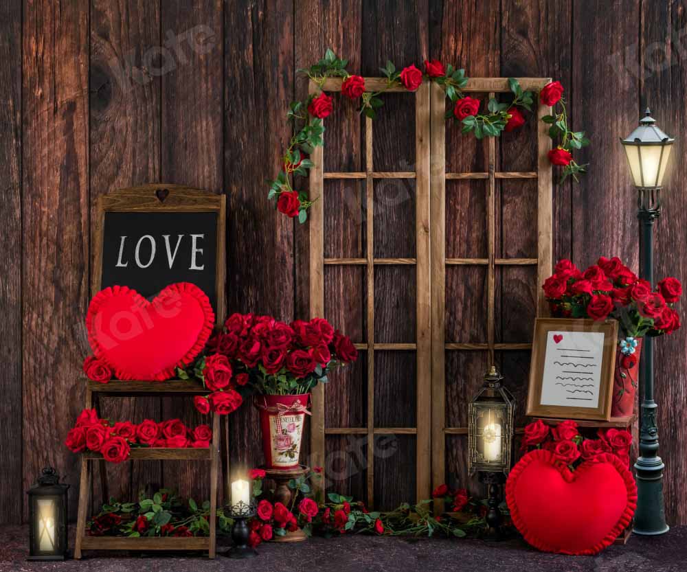 Kate Valentine's Day Backdrop Spring Rose Wood Grain Designed by Emetselch - Kate Backdrop AU