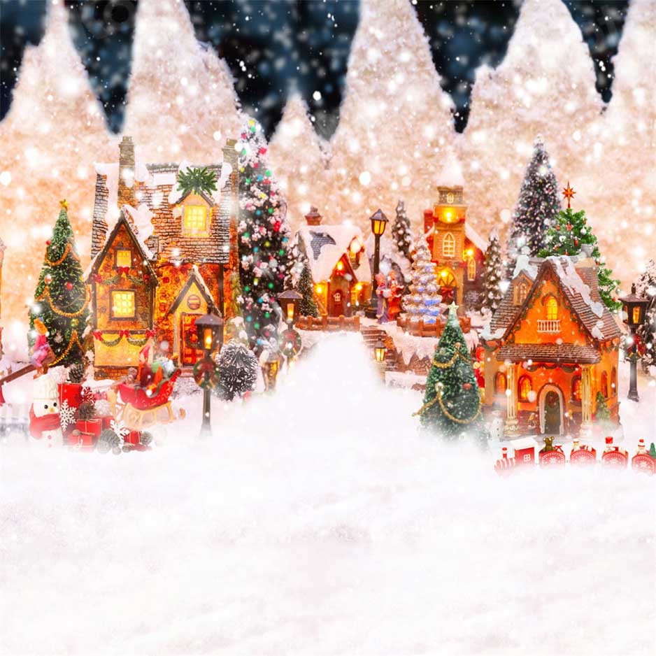 Kate Christmas Town Backdrop Winter Snow Warm for Photography - Kate Backdrop AU