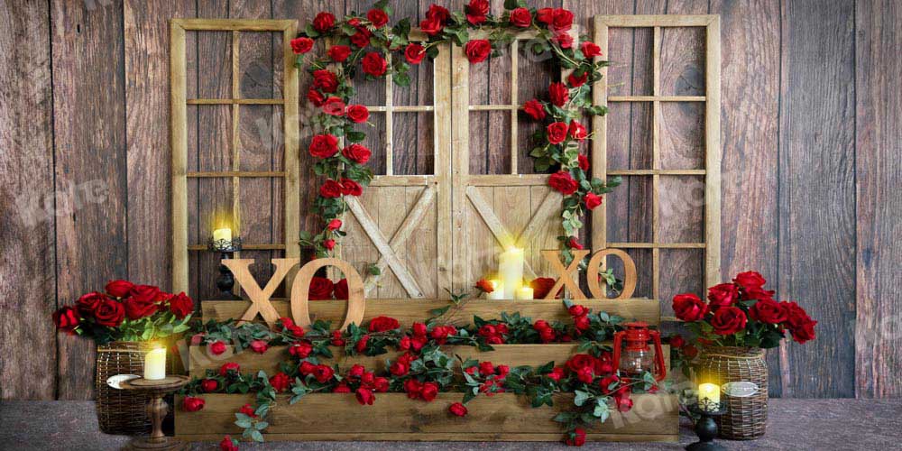 Kate Valentine's Day Backdrop Rose XOXO Wood Grain Designed by Emetselch - Kate Backdrop AU