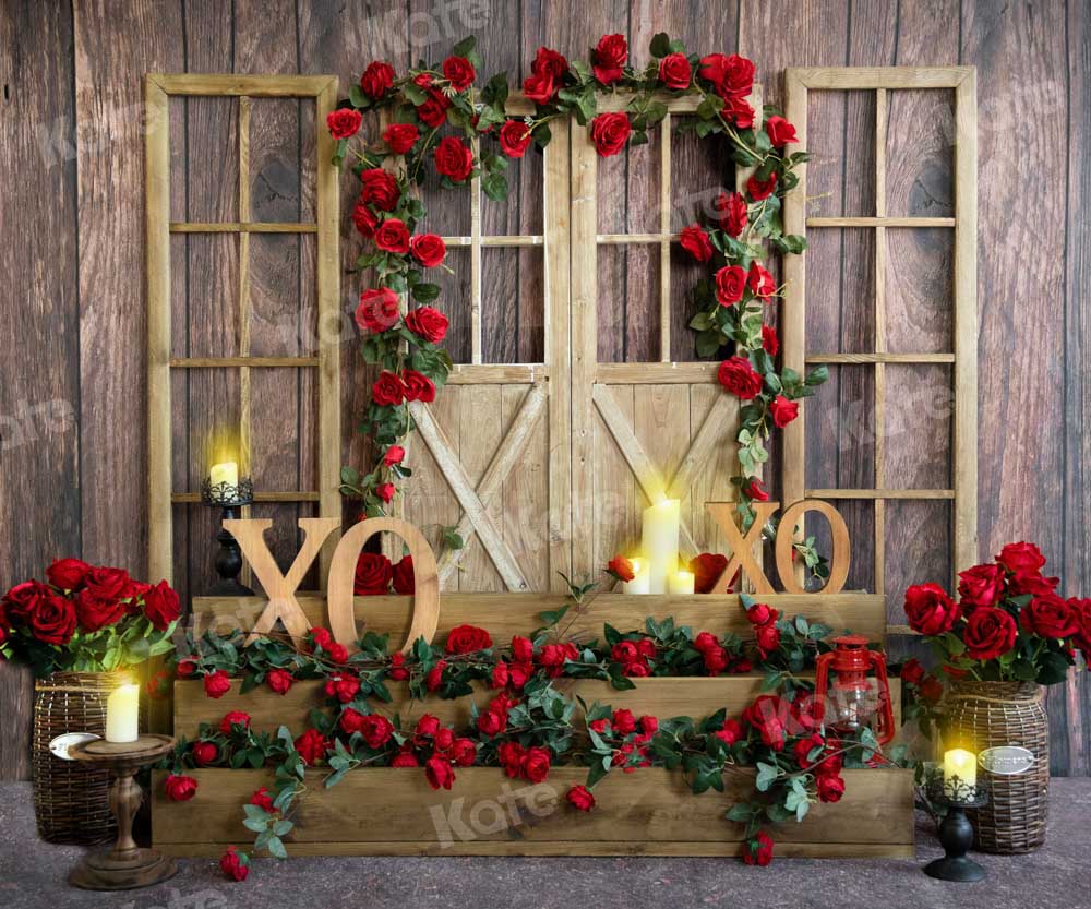 Kate Valentine's Day Backdrop Rose XOXO Wood Grain Designed by Emetselch - Kate Backdrop AU