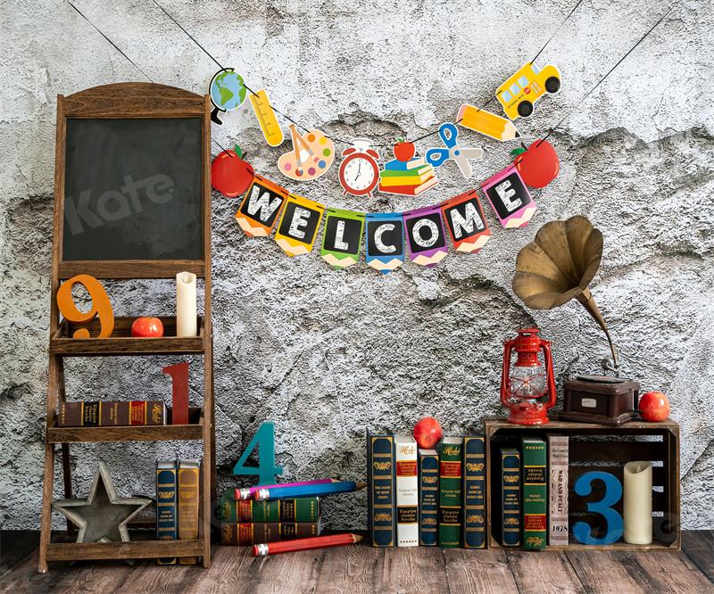 Kate Retro School Book Backdrop Cement Brick Wall for Photography - Kate Backdrop AU