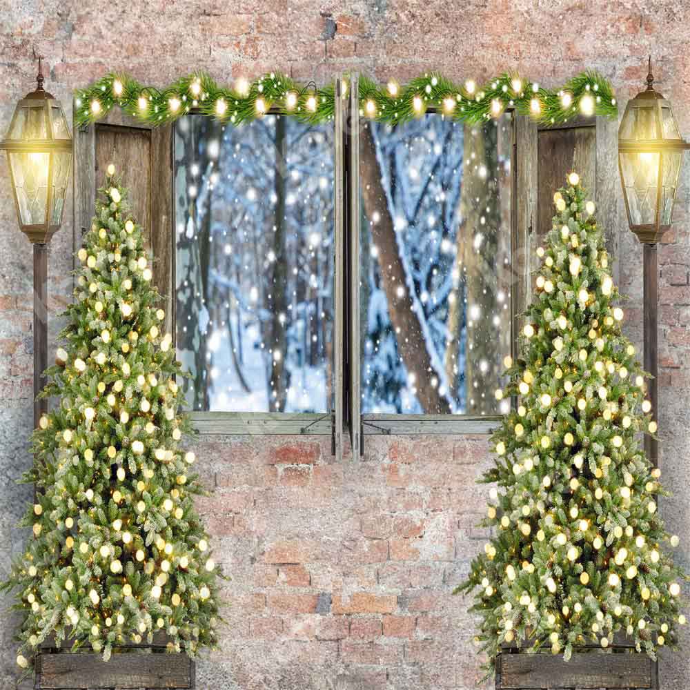 Kate Winter Christmas Backdrop Retro Brick Wall Designed by Chain Photography