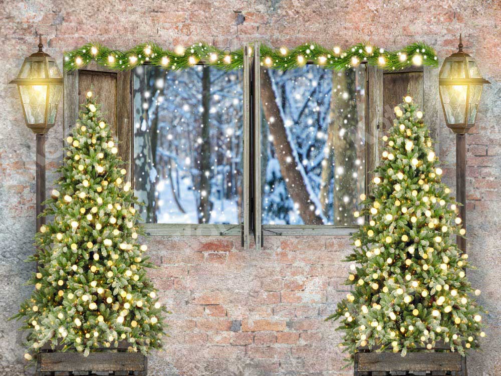 Kate Winter Christmas Backdrop Retro Brick Wall Designed by Chain Photography