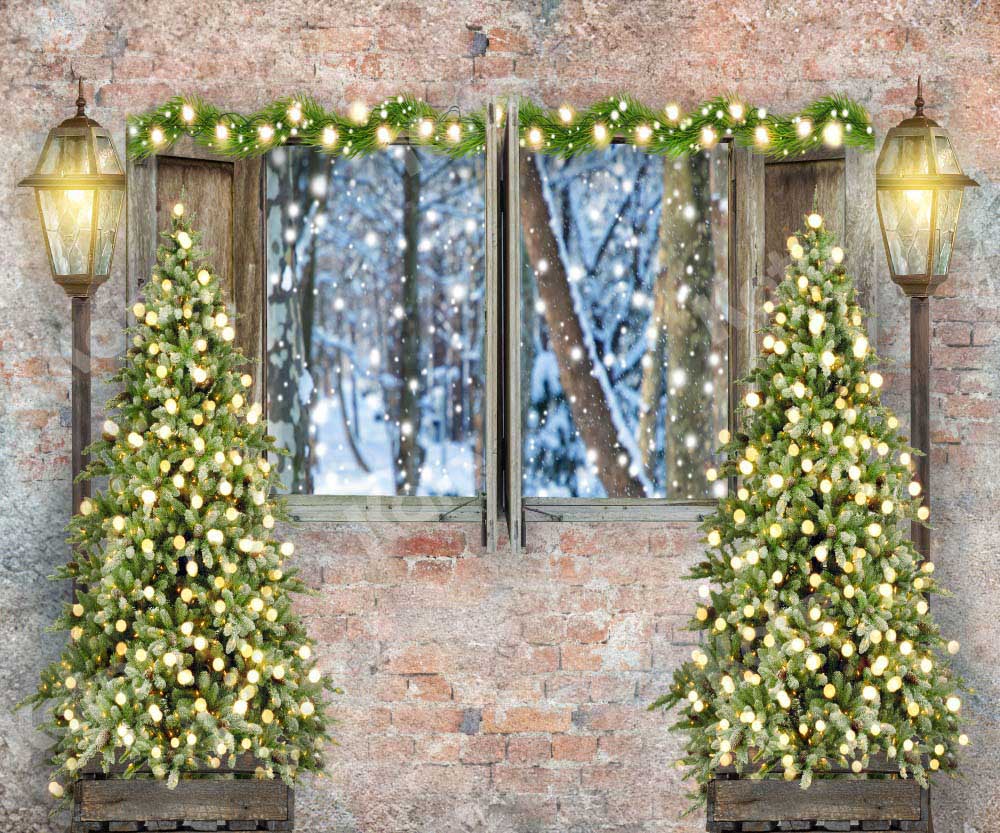 Kate Winter Christmas Backdrop Retro Brick Wall Designed by Chain Photography