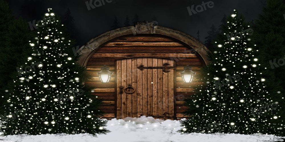 Kate Christmas Tree Night Backdrop Barn Bokeh Door for Photography