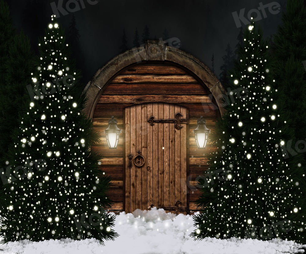 Kate Christmas Tree Night Backdrop Barn Bokeh Door for Photography