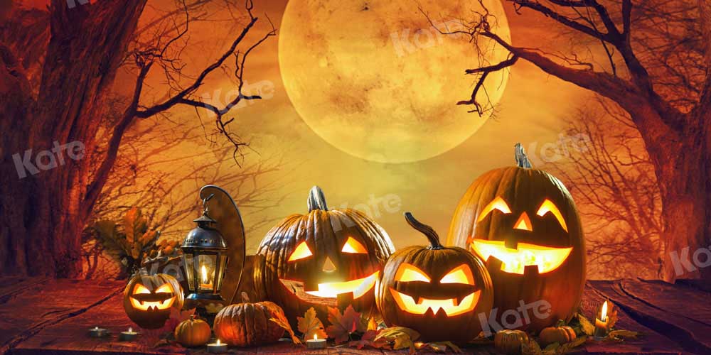 Kate Halloween Night Backdrop Pumpkin Moon Designed by Chain Photography