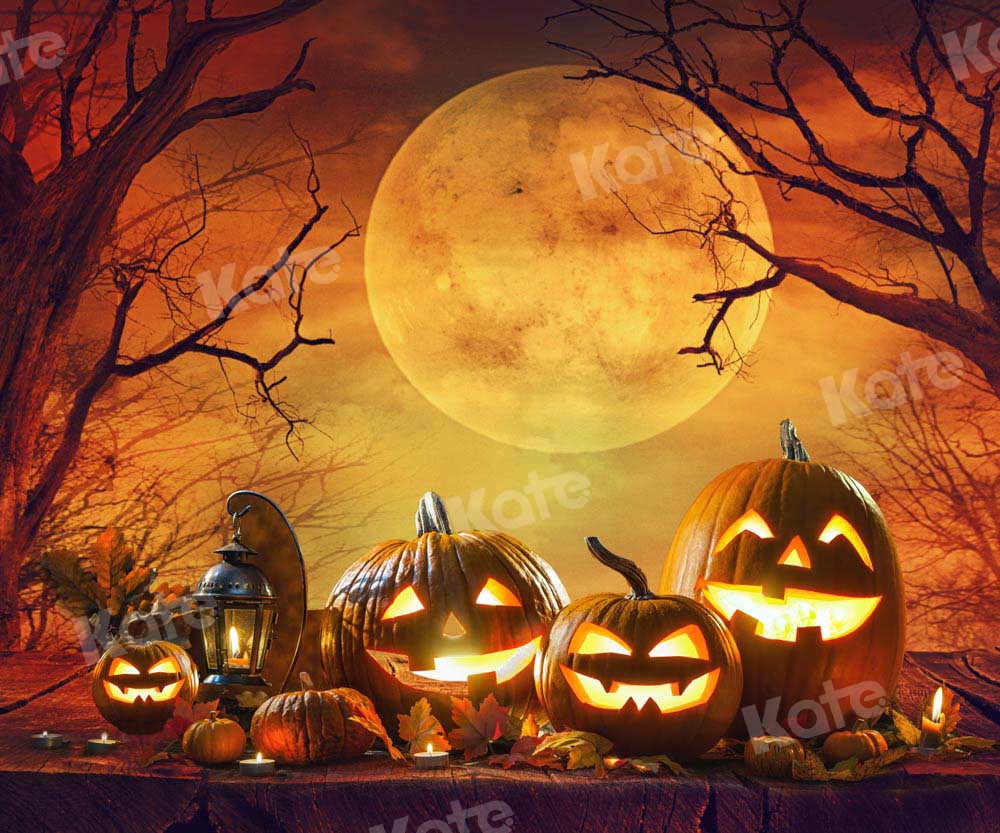 Kate Halloween Night Backdrop Pumpkin Moon Designed by Chain Photography