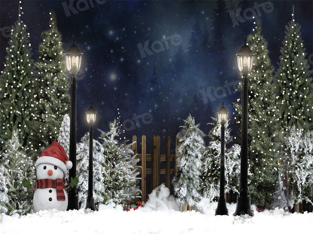 Kate Christmas Backdrop Snow Tree Night Snowman for Photography