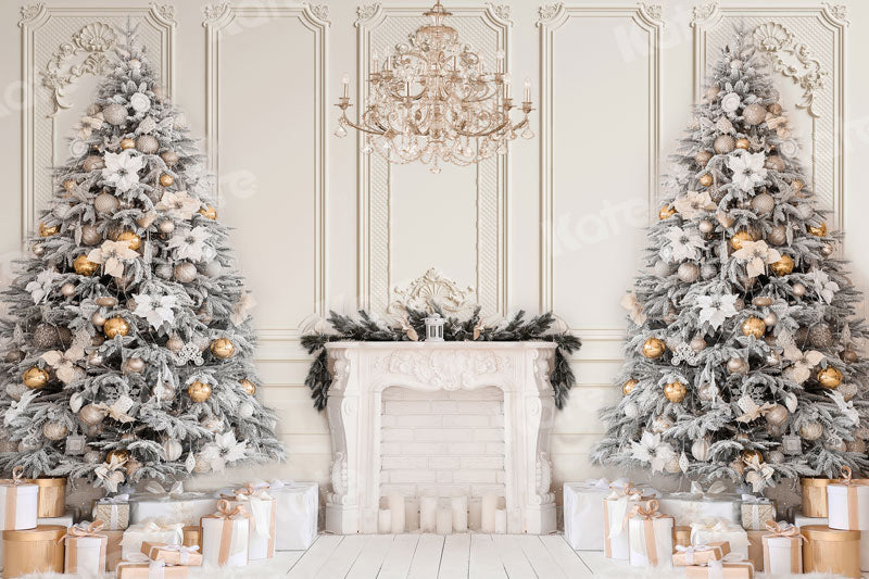 Lightning Deals-1 Kate Christmas Fireplace Backdrop White Chandelier Gift  for Photography