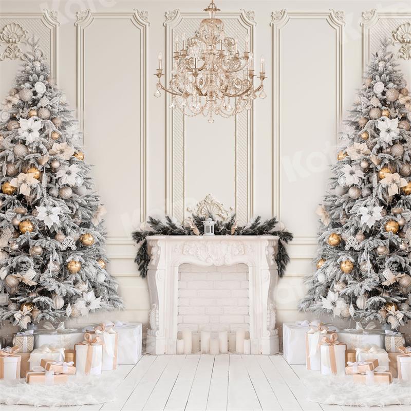 Lightning Deals-1 Kate Christmas Fireplace Backdrop White Chandelier Gift  for Photography