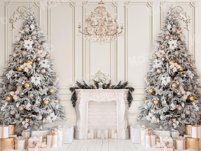 Kate Christmas Fireplace Backdrop White Chandelier Gift  for Photography - Kate Backdrop AU