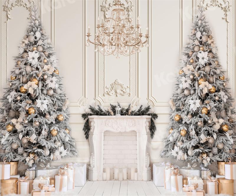 Kate Christmas Fireplace Backdrop White Chandelier Gift  for Photography - Kate Backdrop AU