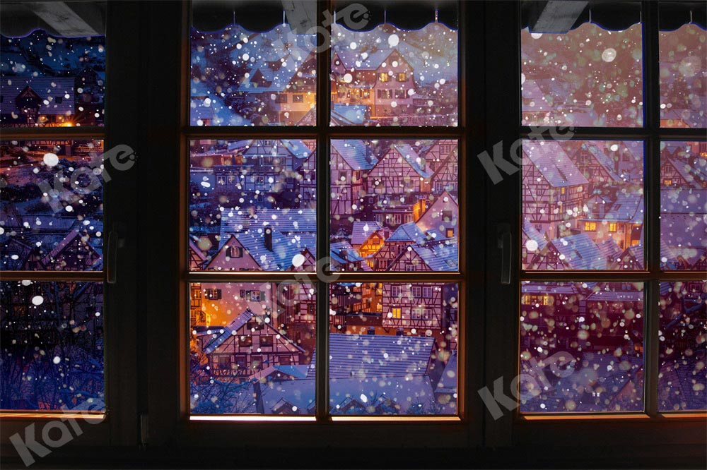 Kate Christmas Eve Backdrop Town Window Designed by Chain Photography