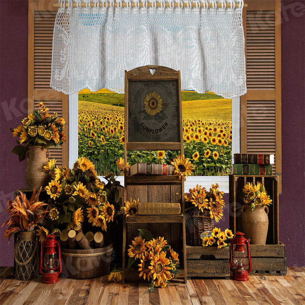 Kate Sunflower Manor Backdrop Window Autumn for Photography