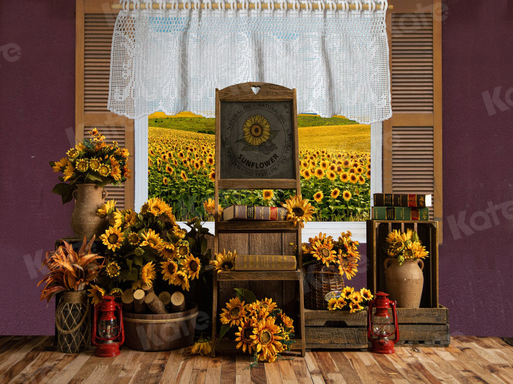 Kate Sunflower Manor Backdrop Window Autumn for Photography