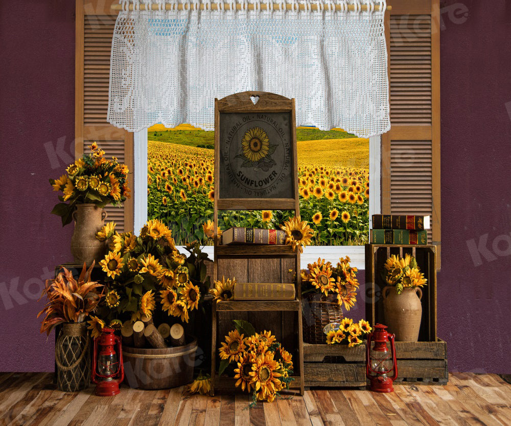 Kate Sunflower Manor Backdrop Window Autumn for Photography