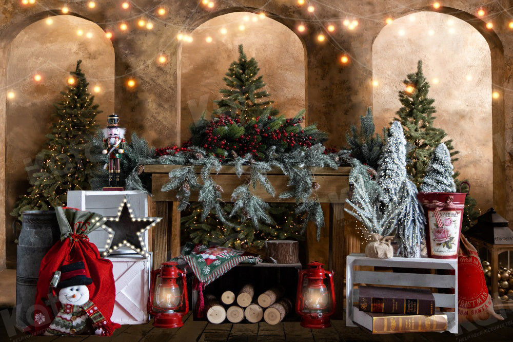 Kate Christmas Tree Backdrop Fireplace Wood for Photography