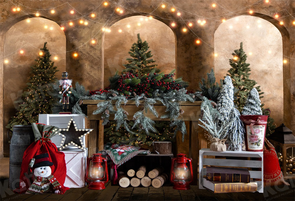 Kate Christmas Tree Backdrop Fireplace Wood for Photography