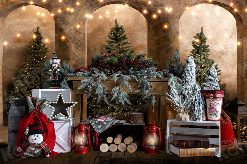 Kate Christmas Tree Backdrop Fireplace Wood for Photography