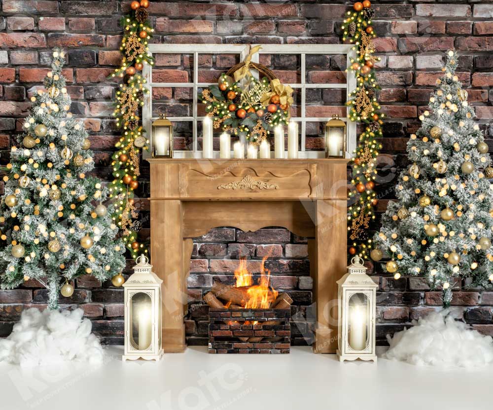 Kate Christmas Tree Fireplace Backdrop Winter Designed by Emetselch