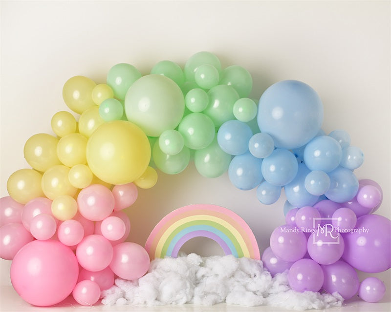 Kate Pastel Rainbow Backdrop Balloon Arch Designed by Mandy Ringe Photography