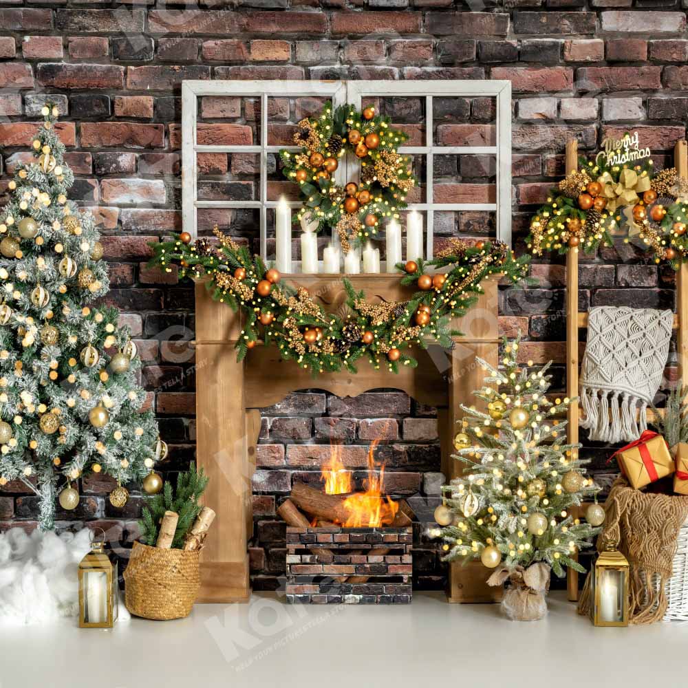 Kate Winter Christmas Backdrop fireplace Designed by Emetselch