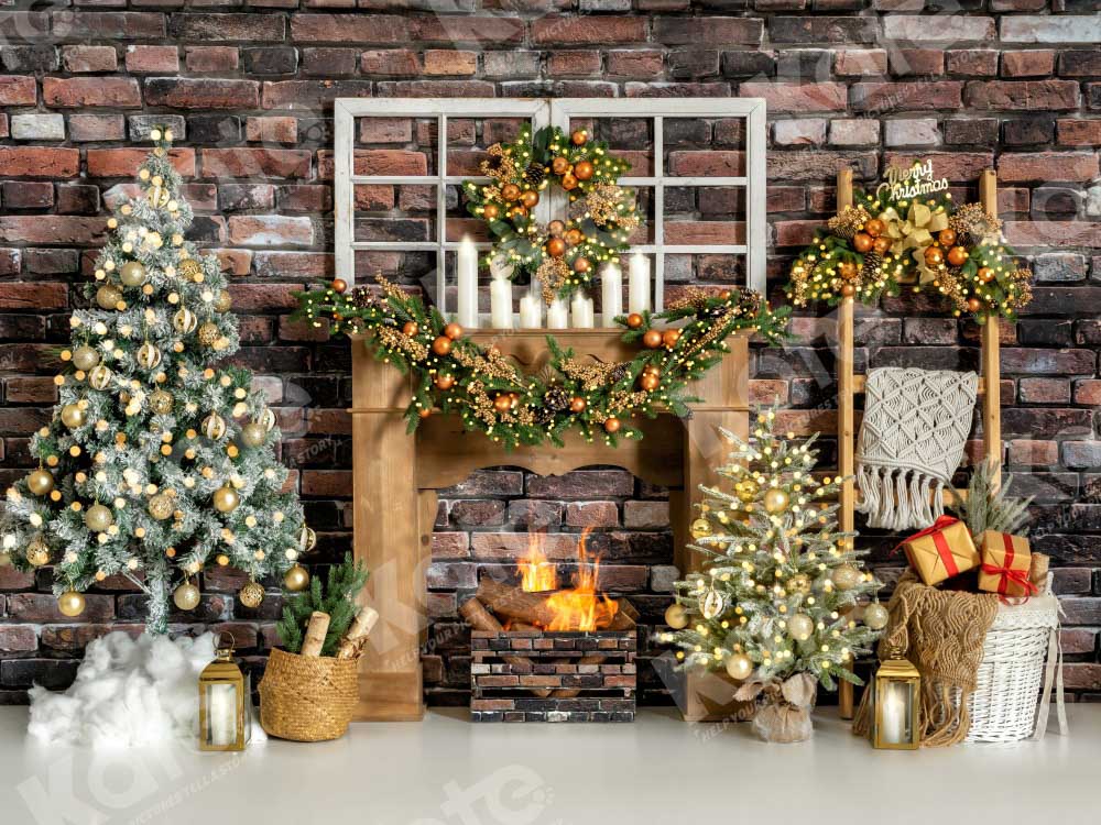 Kate Winter Christmas Backdrop fireplace Designed by Emetselch