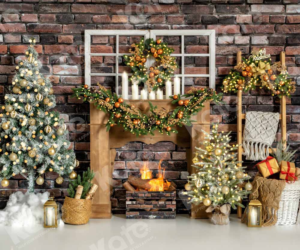 Kate Winter Christmas Backdrop fireplace Designed by Emetselch