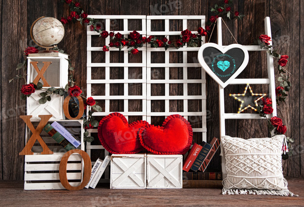 Kate Valentine's Day Love XOXO Vintage Wood Backdrop for Photography