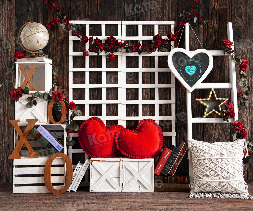 Kate Valentine's Day Love XOXO Vintage Wood Backdrop for Photography