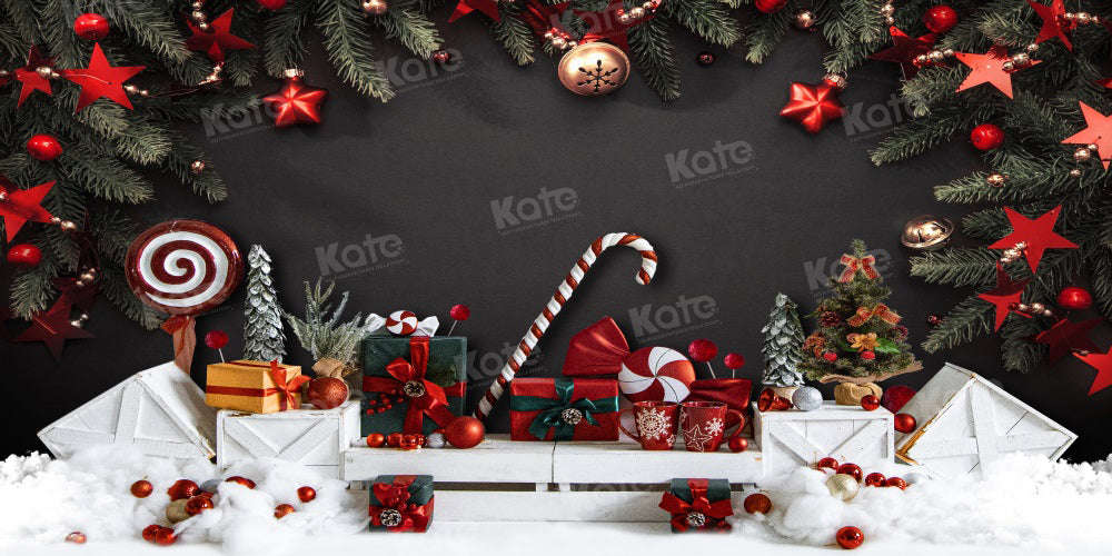 Kate Christmas Candy Black Wall Gifts Backdrop for Photography