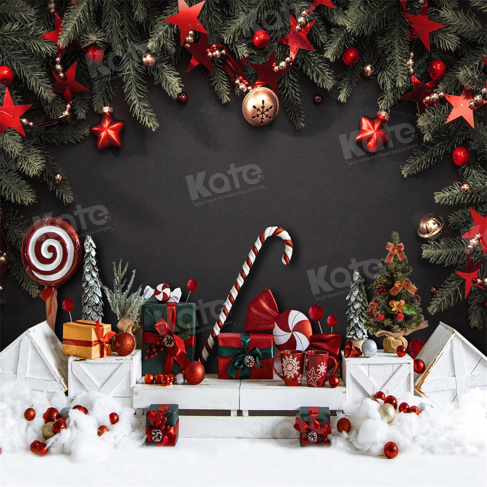 Kate Christmas Candy Black Wall Gifts Backdrop for Photography