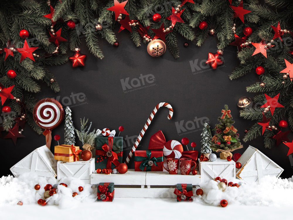 Kate Christmas Candy Black Wall Gifts Backdrop for Photography