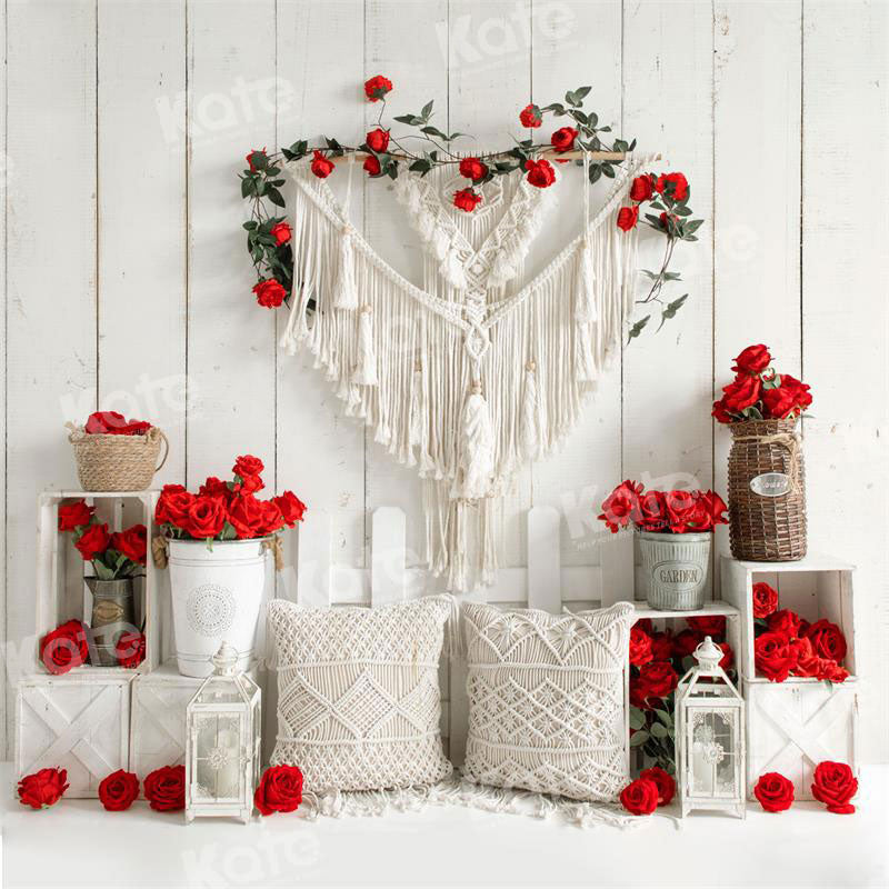 Kate Valentine's Day Boho Rose White Wall Backdrop for Photography