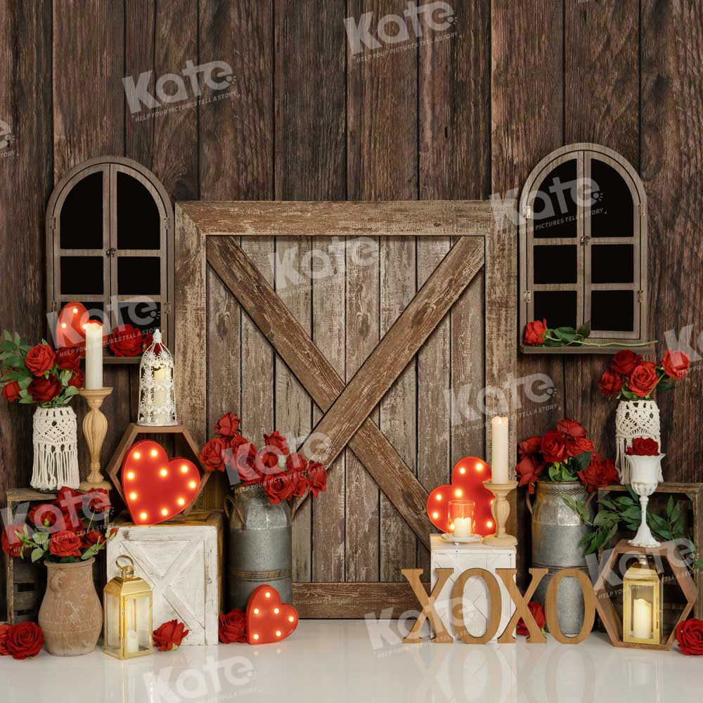 Kate Spring Valentine's Day Backdrop Rose Indoor Wood Grain Designed by Emetselch