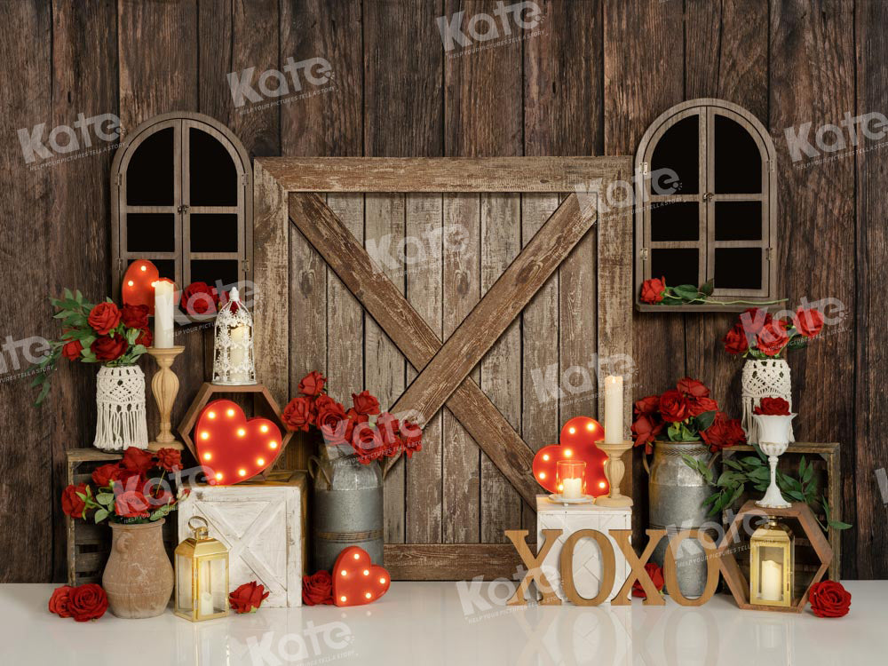 Kate Spring Valentine's Day Backdrop Rose Indoor Wood Grain Designed by Emetselch