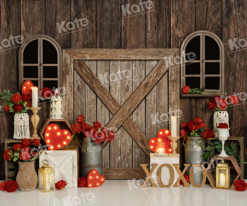 Kate Spring Valentine's Day Backdrop Rose Indoor Wood Grain Designed by Emetselch