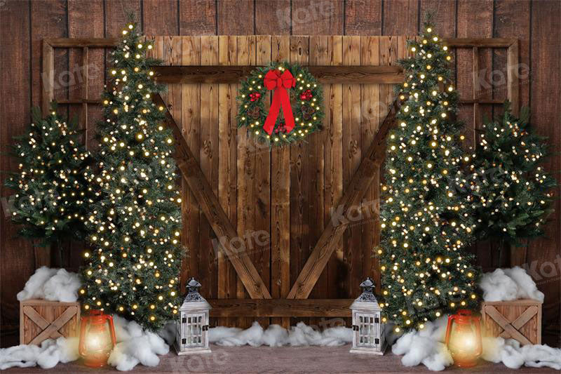 Kate Christmas Retro Barn Door Tree Backdrop for Photography