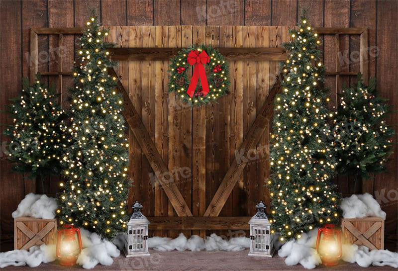 Kate Christmas Retro Barn Door Tree Backdrop for Photography