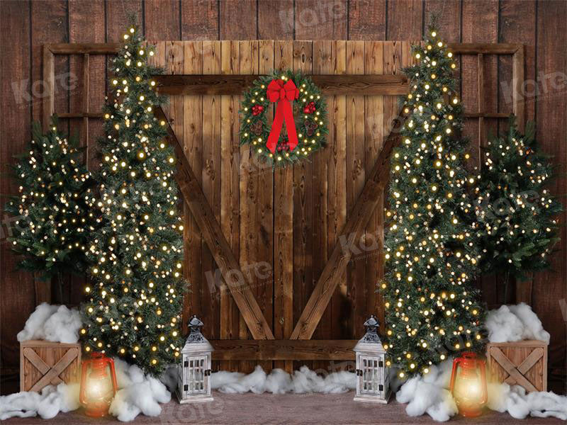 Kate Christmas Retro Barn Door Tree Backdrop for Photography