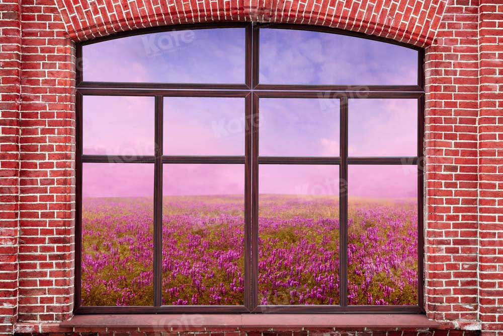 Kate Spring Outside Window Backdrop Brick Wall Flowers Designed by Chain Photography