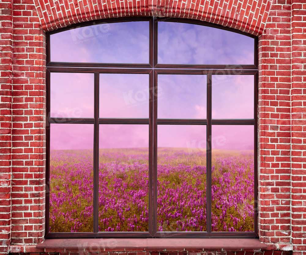 Kate Spring Outside Window Backdrop Brick Wall Flowers Designed by Chain Photography