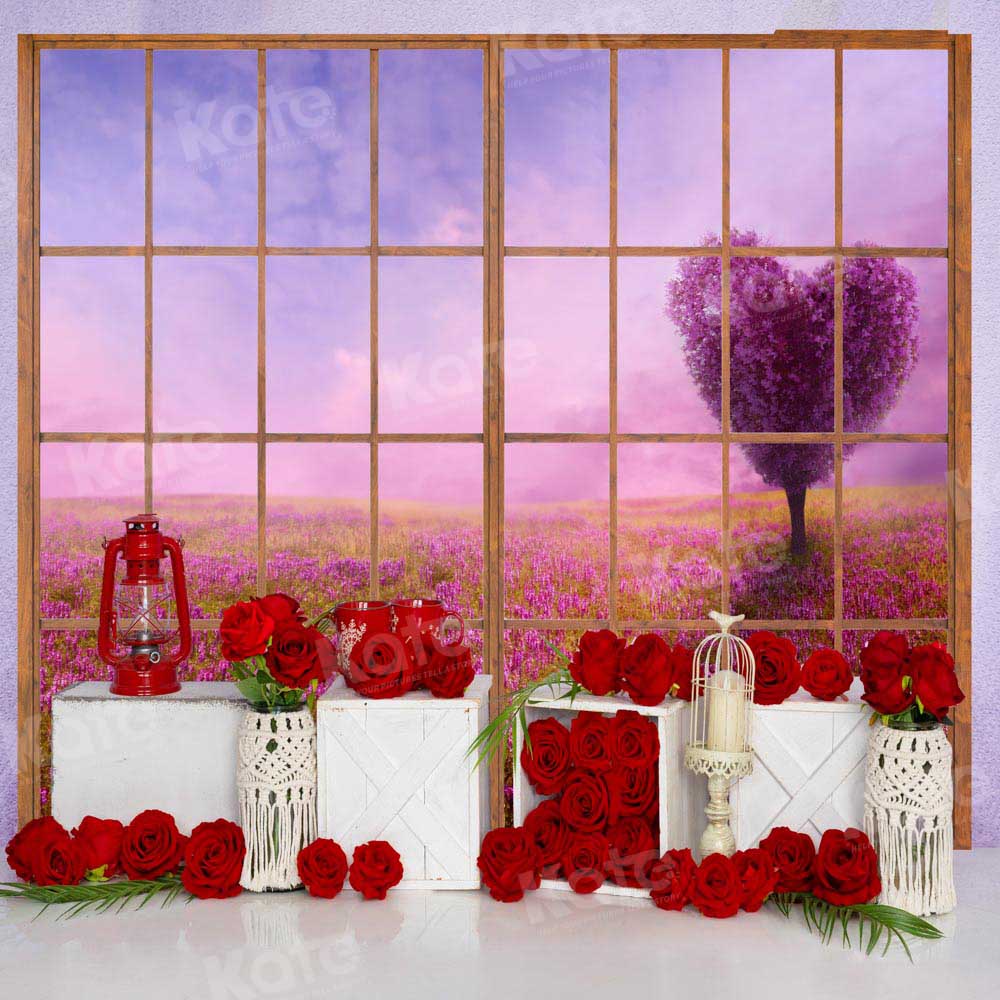 Kate Valentine's Day Rose Backdrop Purple Wall Window Designed by Emetselch