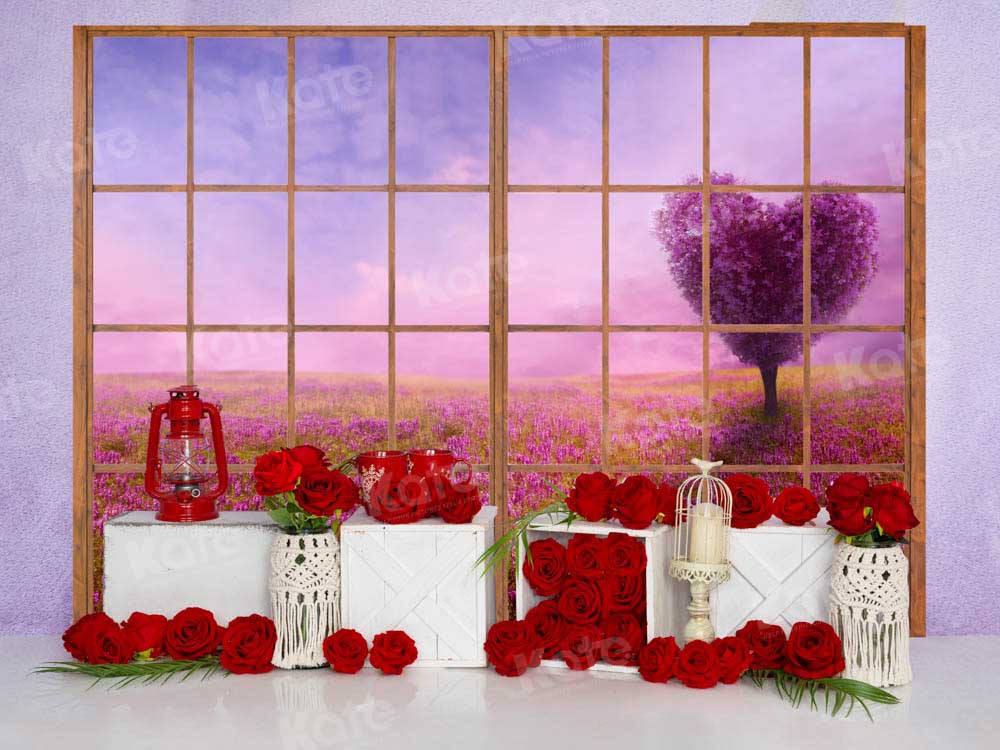 Kate Valentine's Day Rose Backdrop Purple Wall Window Designed by Emetselch