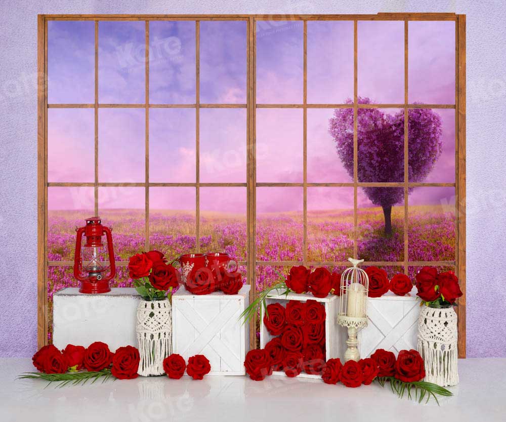 Kate Valentine's Day Rose Backdrop Purple Wall Window Designed by Emetselch