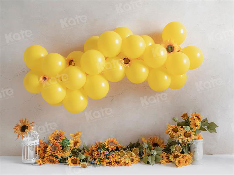 Kate Birthday Spring Sunflower Yellow Balloons Backdrop for Photography