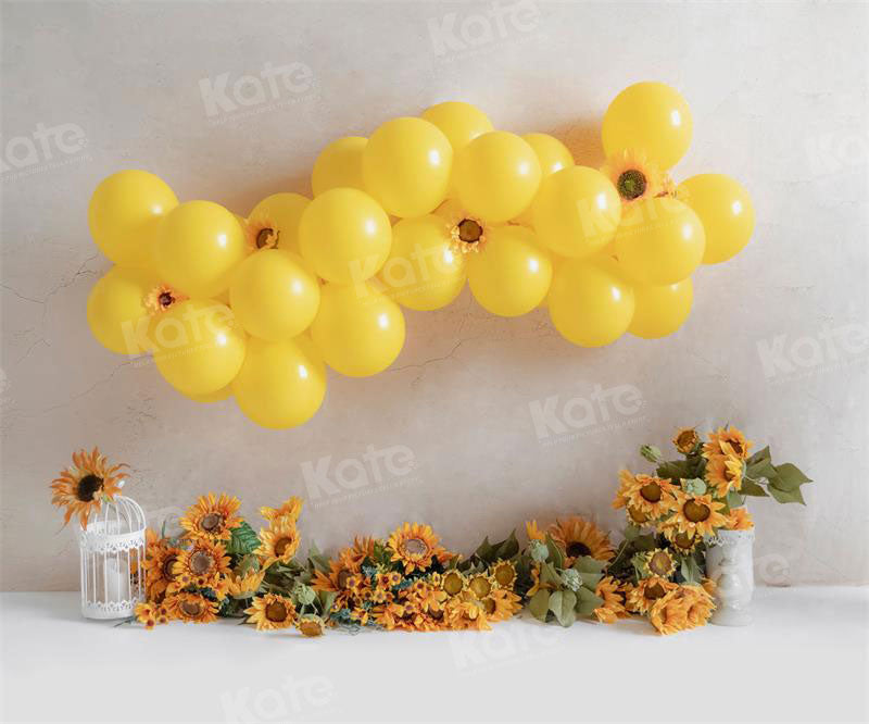 Kate Birthday Spring Sunflower Yellow Balloons Backdrop for Photography