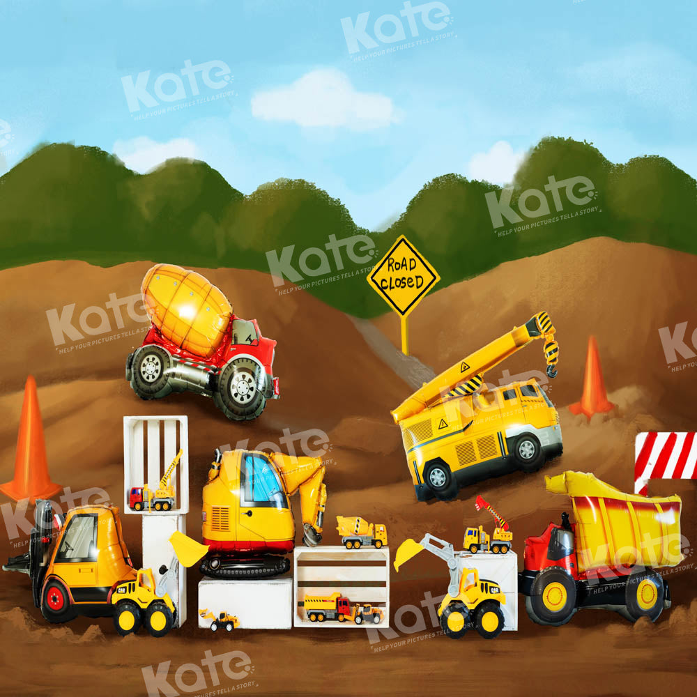 Kate Excavator Boy Backdrop Engineering Vehicle Designed by Emetselch